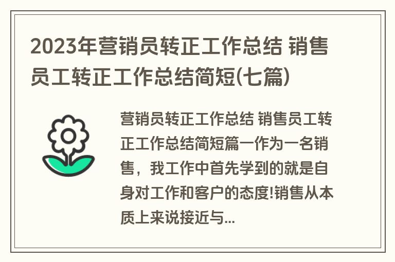 2023年营销员转正工作总结 销售员工转正工作总结简短(七篇)