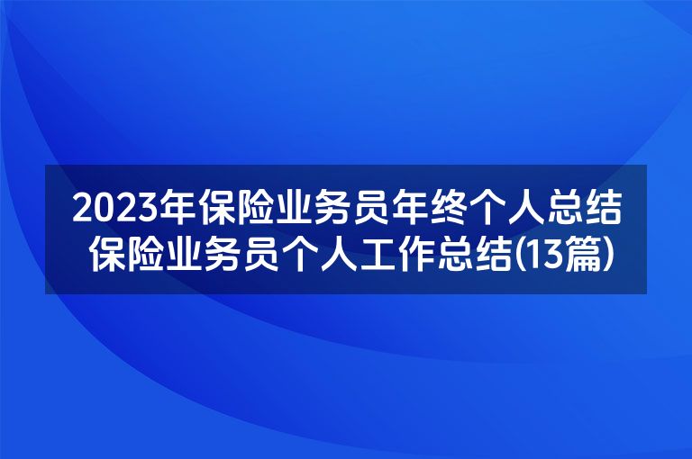 2023年保险业务员年终个人总结 保险业务员个人工作总结(13篇)