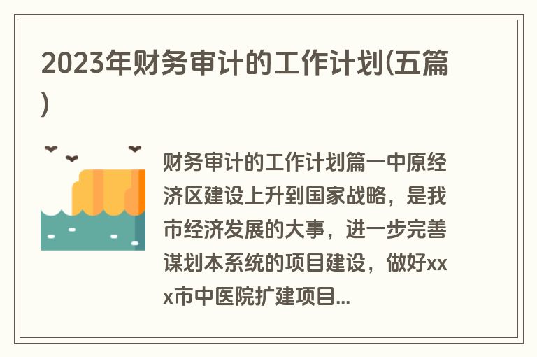 2023年财务审计的工作计划(五篇)