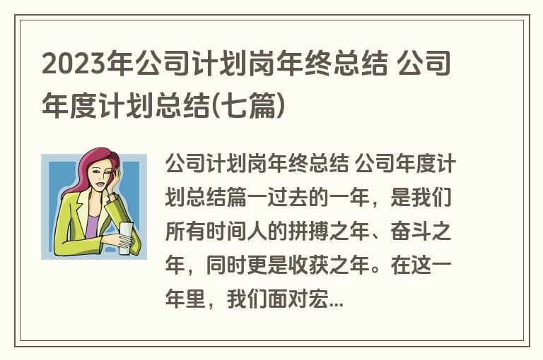 2023年公司计划岗年终总结 公司年度计划总结(七篇)