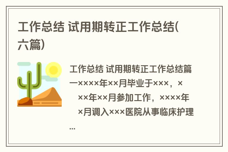 工作总结 试用期转正工作总结(六篇)