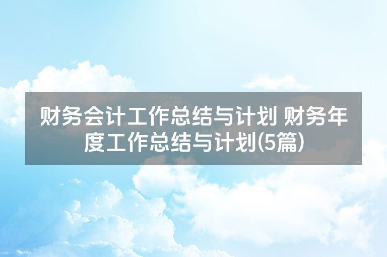 财务会计工作总结与计划 财务年度工作总结与计划(5篇)