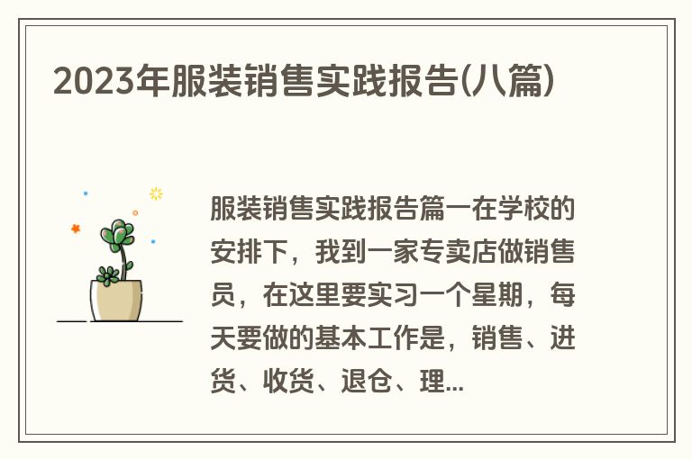 2023年服装销售实践报告(八篇)