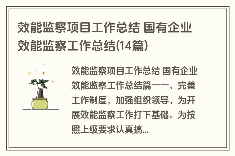 效能监察项目工作总结 国有企业效能监察工作总结(14篇)