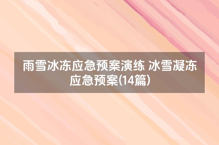 雨雪冰冻应急预案演练 冰雪凝冻应急预案(14篇)