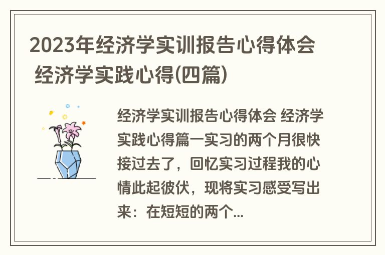 2023年经济学实训报告心得体会 经济学实践心得(四篇)