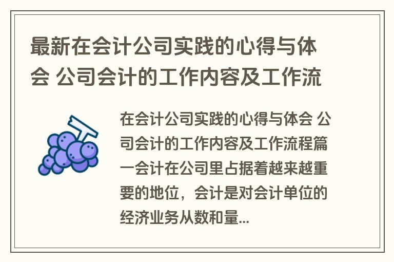 最新在会计公司实践的心得与体会 公司会计的工作内容及工作流程(七篇)