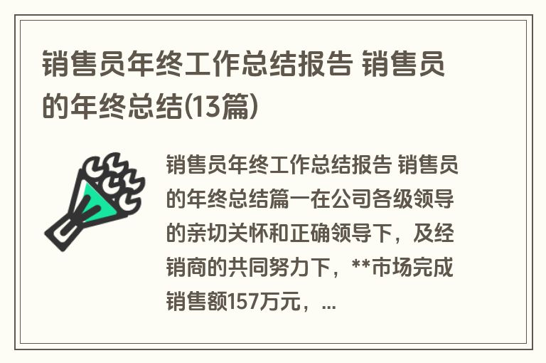 销售员年终工作总结报告 销售员的年终总结(13篇)