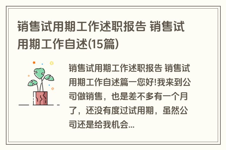 销售试用期工作述职报告 销售试用期工作自述(15篇)