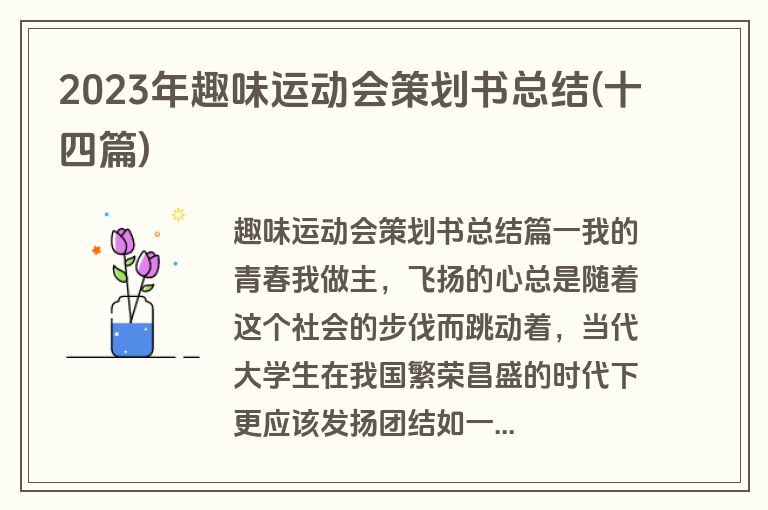 2023年趣味运动会策划书总结(十四篇)