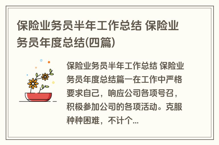 保险业务员半年工作总结 保险业务员年度总结(四篇)