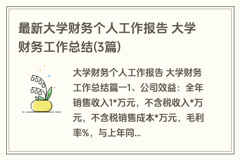 最新大学财务个人工作报告 大学财务工作总结(3篇)