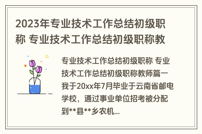 2023年专业技术工作总结初级职称 专业技术工作总结初级职称教师(14篇)