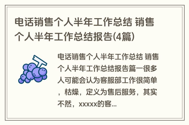 电话销售个人半年工作总结 销售个人半年工作总结报告(4篇)