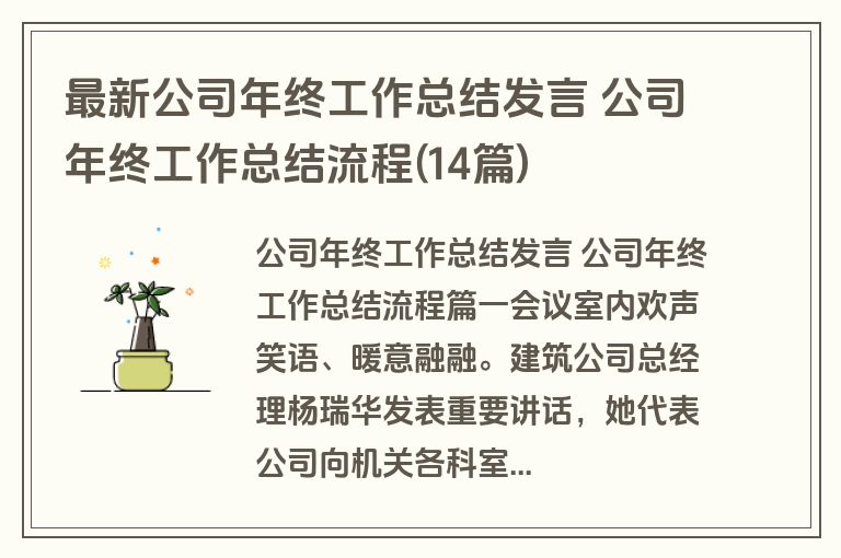最新公司年终工作总结发言 公司年终工作总结流程(14篇)