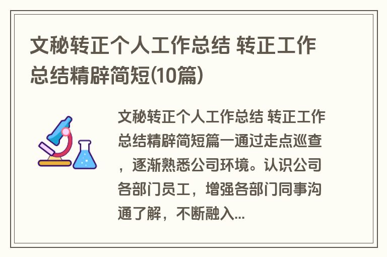 文秘转正个人工作总结 转正工作总结精辟简短(10篇)