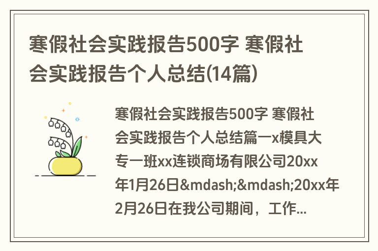 寒假社会实践报告500字 寒假社会实践报告个人总结(14篇)