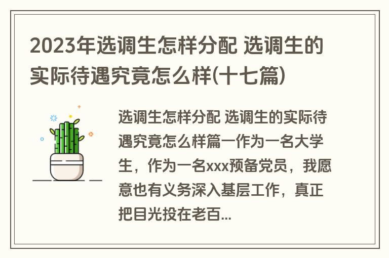 2023年选调生怎样分配 选调生的实际待遇究竟怎么样(十七篇)