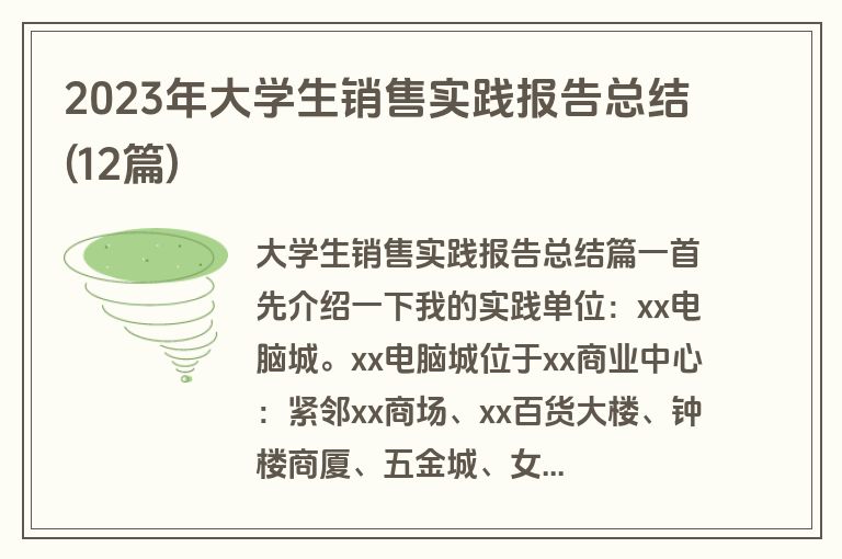 2023年大学生销售实践报告总结(12篇)