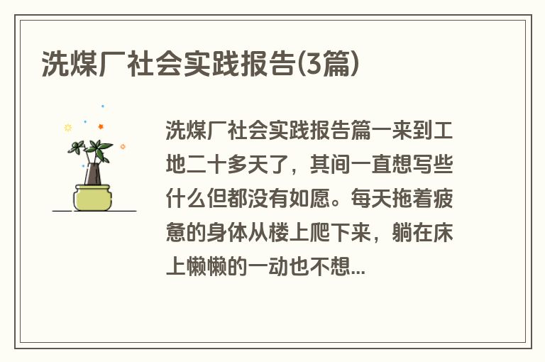 洗煤厂社会实践报告(3篇)