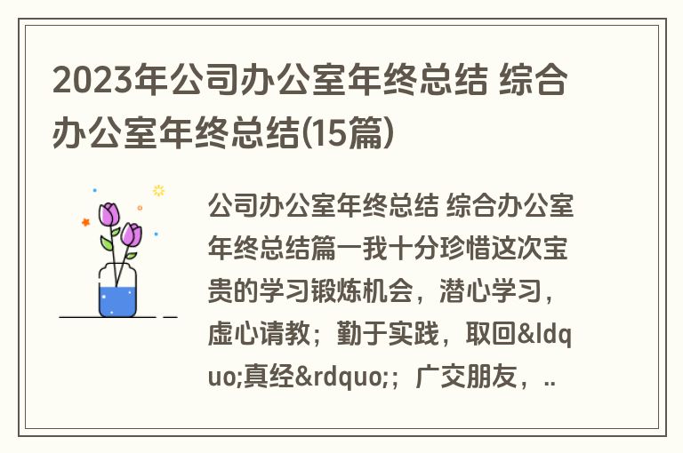 2023年公司办公室年终总结 综合办公室年终总结(15篇)