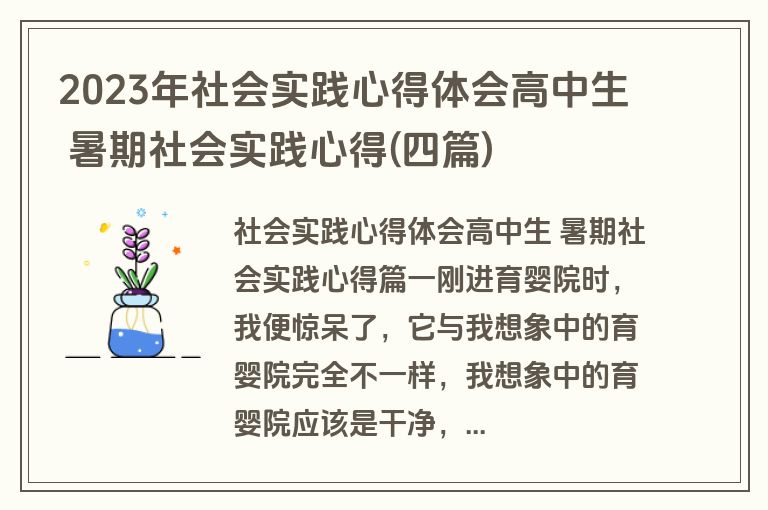 2023年社会实践心得体会高中生 暑期社会实践心得(四篇)