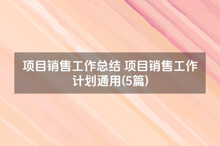项目销售工作总结 项目销售工作计划通用(5篇)