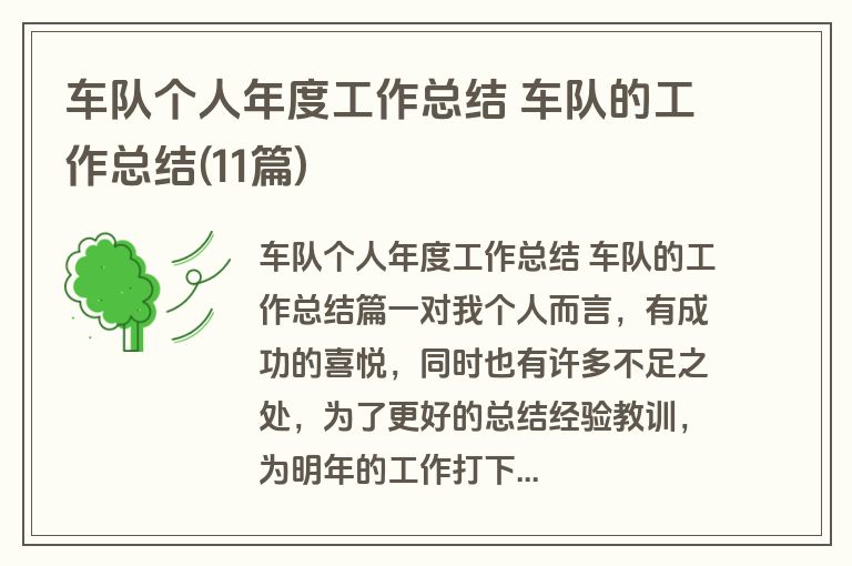 车队个人年度工作总结 车队的工作总结(11篇)