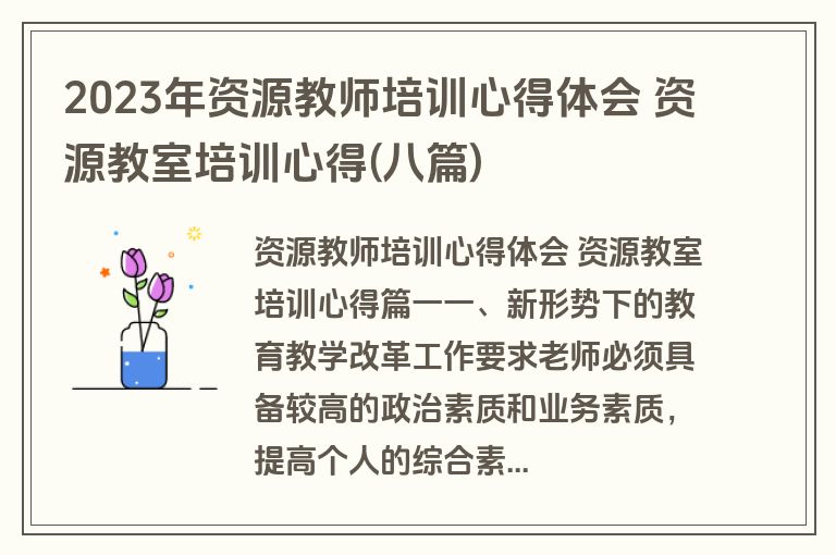 2023年资源教师培训心得体会 资源教室培训心得(八篇)