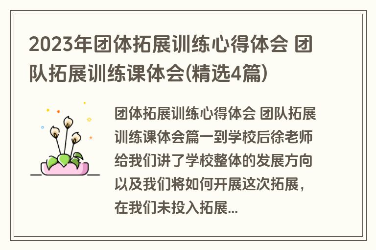 2023年团体拓展训练心得体会 团队拓展训练课体会(精选4篇)