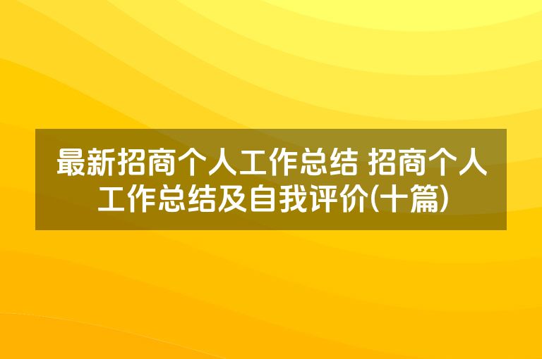 最新招商个人工作总结 招商个人工作总结及自我评价(十篇)