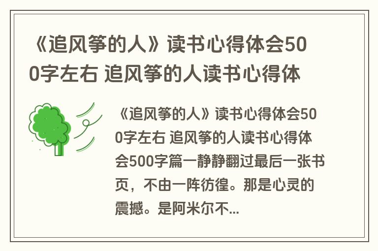 《追风筝的人》读书心得体会500字左右 追风筝的人读书心得体会500字十篇(大全)