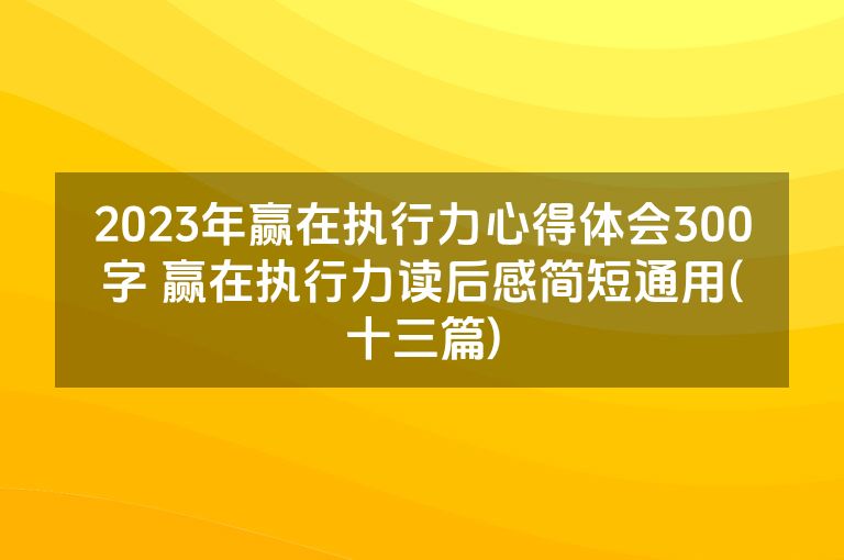 2023年赢在执行力心得体会300字 赢在执行力读后感简短通用(十三篇)