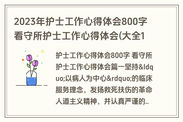 2023年护士工作心得体会800字 看守所护士工作心得体会(大全12篇)