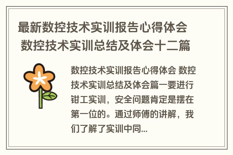 最新数控技术实训报告心得体会 数控技术实训总结及体会十二篇(汇总)