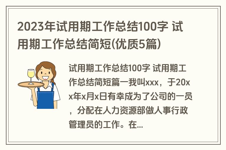 2023年试用期工作总结100字 试用期工作总结简短(优质5篇)