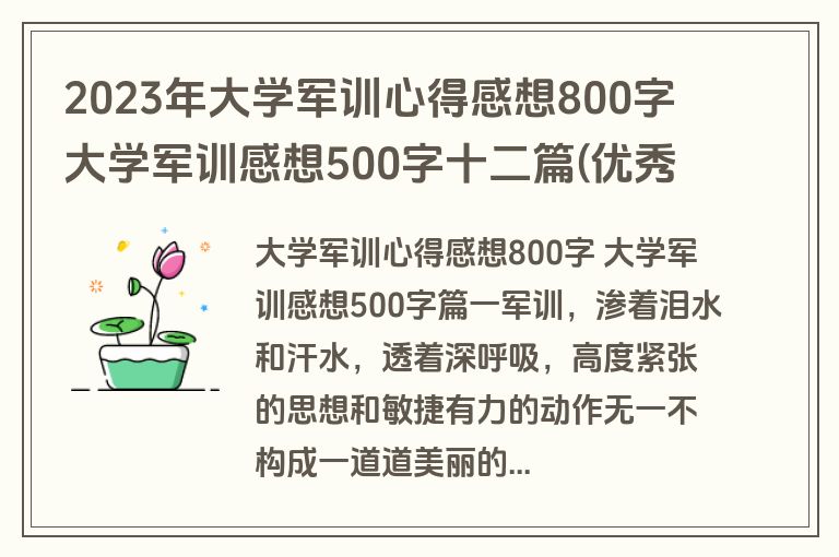 2023年大学军训心得感想800字 大学军训感想500字十二篇(优秀)