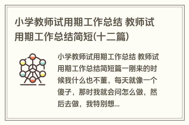 小学教师试用期工作总结 教师试用期工作总结简短(十二篇)
