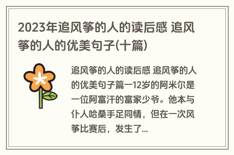 2023年追风筝的人的读后感 追风筝的人的优美句子(十篇)