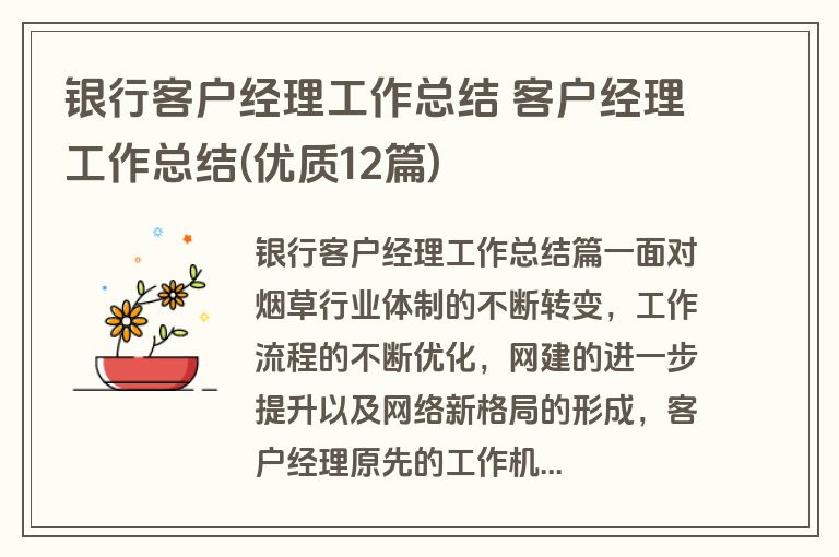 银行客户经理工作总结 客户经理工作总结(优质12篇)