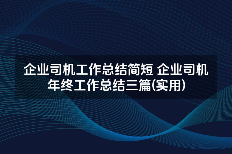 企业司机工作总结简短 企业司机年终工作总结三篇(实用)