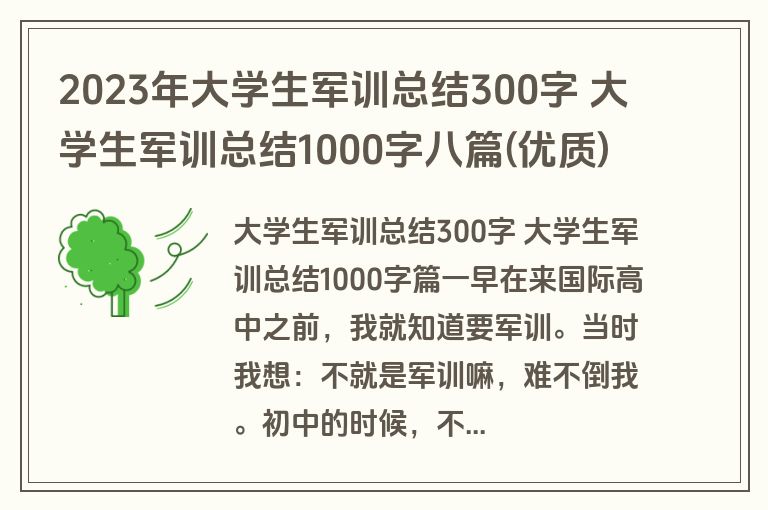 2023年大学生军训总结300字 大学生军训总结1000字八篇(优质)